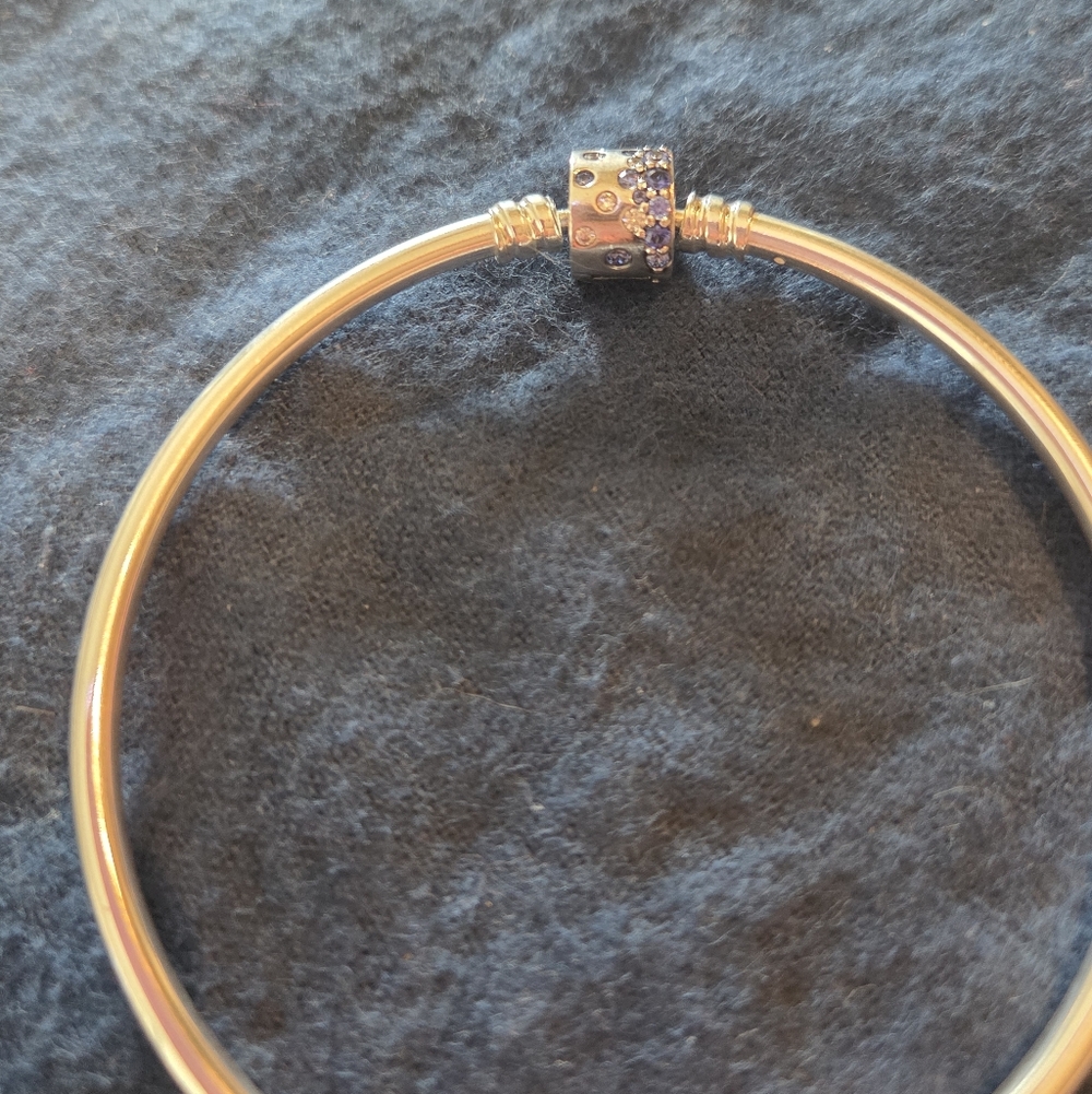 Silver Bangle Pandora Bracelet with Blue stones